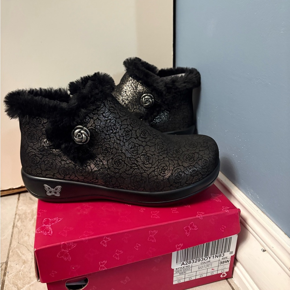 Alegria Black Floral Winter Boots